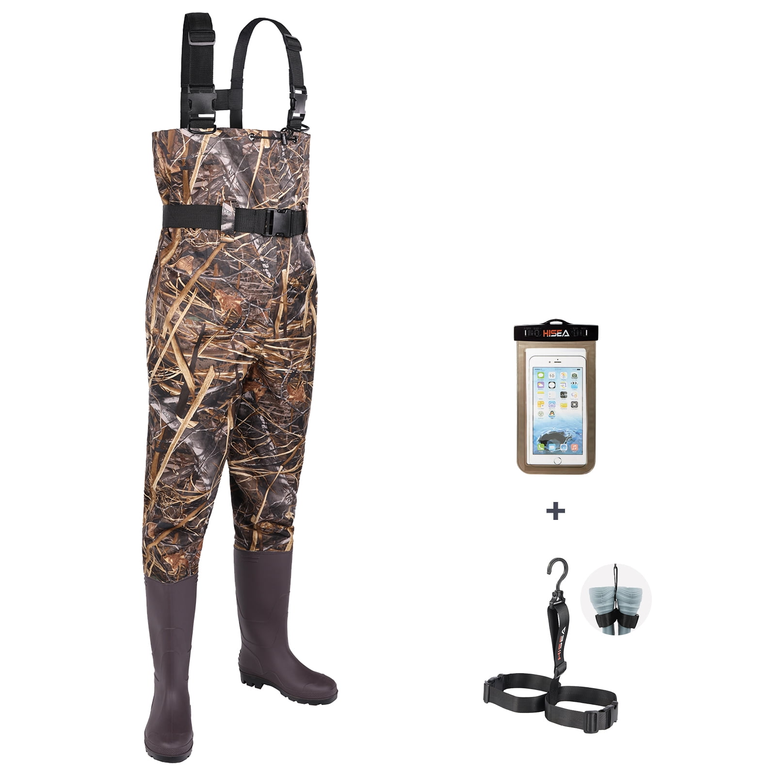 8 Fans Fishing Waders for Men with Boots,Chest bootfoot Waders with Wading Belt Waterproof Insulated Nylon and PVC Cleated Wading Boots Unisex