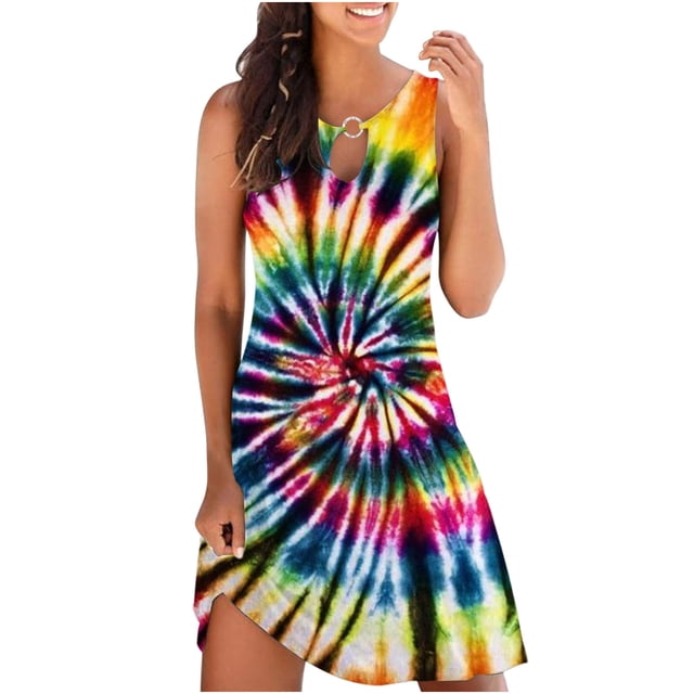 Vestido sin mangas con estampado colorido de verano suelto para mujer OAVQHLG3B Store lin121212
