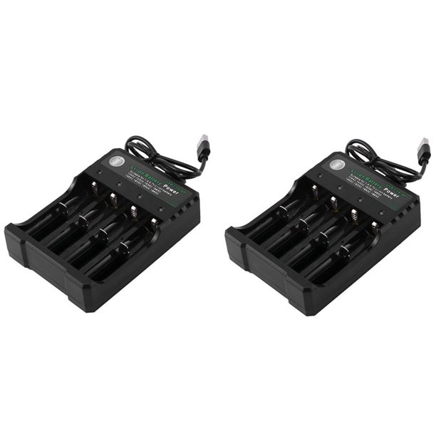 2X Cargador de Batería Recargable de 4 Ranuras Li-Ion USB Cargador Rápido Inteligente para 18350 18500 18650 Batería