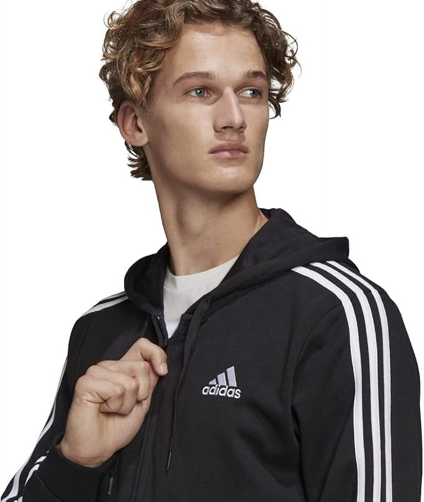 adidas Men's Essentials French Terry 3-Stripes Full-Zip Hoodie, Black/White, X-Large