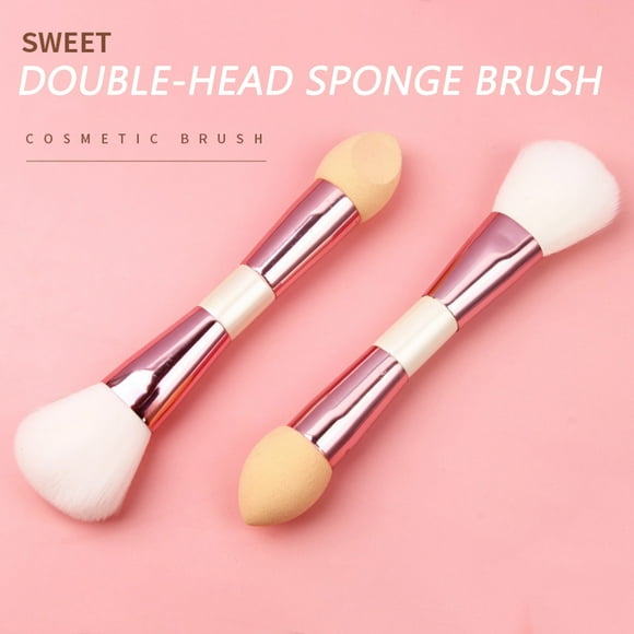 Brocha de maquillaje doble, multifuncional, para polvos y colorete, con esponja.