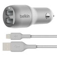 thumbnail image 4 of Belkin BOOSTCHARGE 24W Dual USB-a Car Charger with Braided Lightning Cable Fast Charging for Apple iPhone 14, iPhone 13, Samsung Galaxy AirPods Silver, 4 of 9