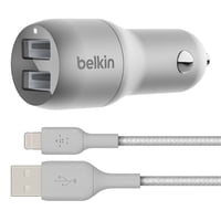 Belkin BOOSTCHARGE 24W Dual USB-A Car Charger w/ Braided Lightning Cable only .00: eDeal Info