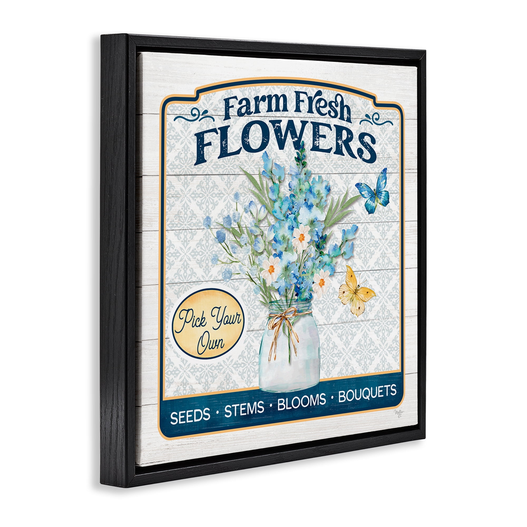 Stupell Industries Farm Fresh Flowers Botanical & Floral Painting Black Floater Framed Canvas Art Print Wall Art, 18 x 18