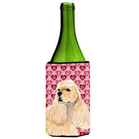 Buff Cocker Spaniel Hearts Love Valentines Day Wine bottle sleeve Hugger