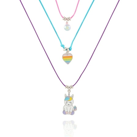 Wonder Nation Silver-Tone Trio Bright Girls Unicorn Layered Necklace Set.