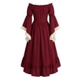 thumbnail image 5 of Smsaxvxz Halloween Costumes for Women Fashion Renaissance Dresses Women Off Shoulder Bell Sleeve Peasant Pirate Dress Wine 3XL, 5 of 6