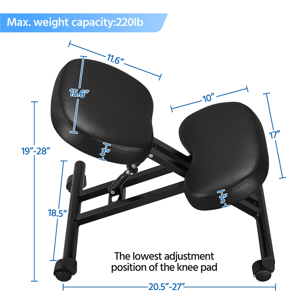 Alden Design Adjustable Ergonomic Kneeling Office Chair Posture Corrective Angled Seat, Black