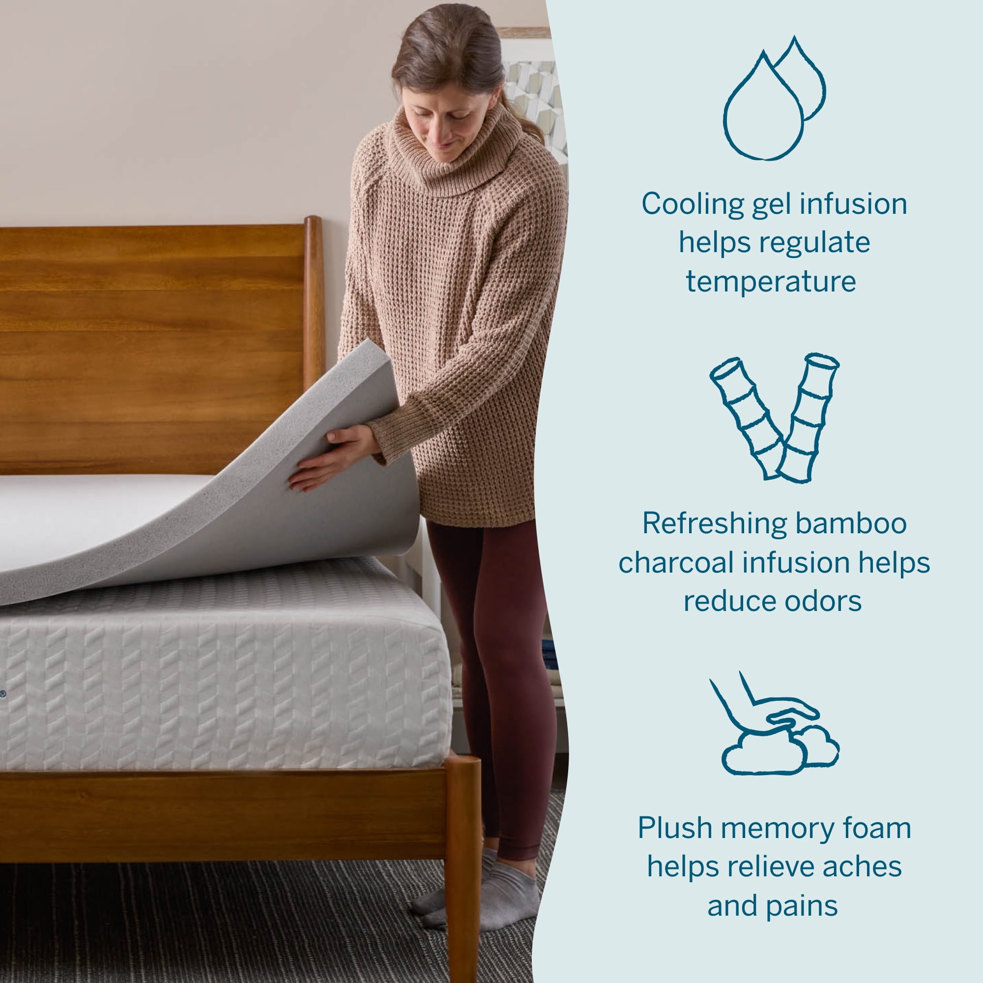 Lucid Charcoal and Gel Covered Memory Foam Mattress Topper, 2 inch, Twin XL