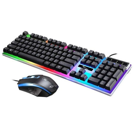 Gaming Keyboard and Mouse Combo, Mighty Rock LED Rainbow Backlit Keyboard with 104 Key Computer PC Gaming Keyboard for PC/Laptop (Black)
