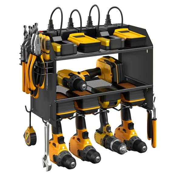 CCCEI Organisateur d'Outils Modulaire Mural avec Station de Charge. Étagère de Rangement pour Perceuse de Garage avec Crochets, Support Robuste, Porte-Batterie d'Outils