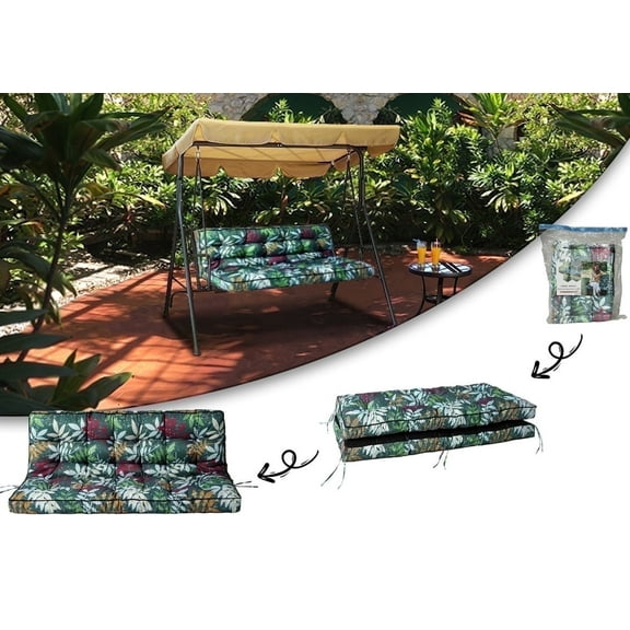 XXLYY Outdoor Swing Cushions, Swing Cushions 3 Seater Replacement with Backrest, Waterproof Thicken 4" Bench Cushion with Ties for Patio Porch Lawn and Garden