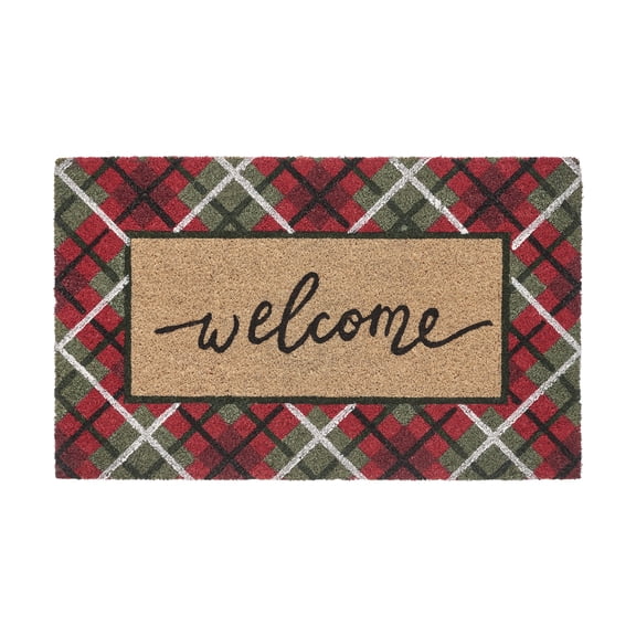 My Texas House Multicolor Plaid Outdoor Coir Doormat, 18" x 30"