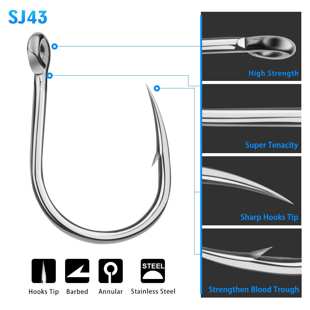 Big Game Hook Sizes 1/0 to 13/0 Stainless Steel Sharp Fishing Saltwater Hooks