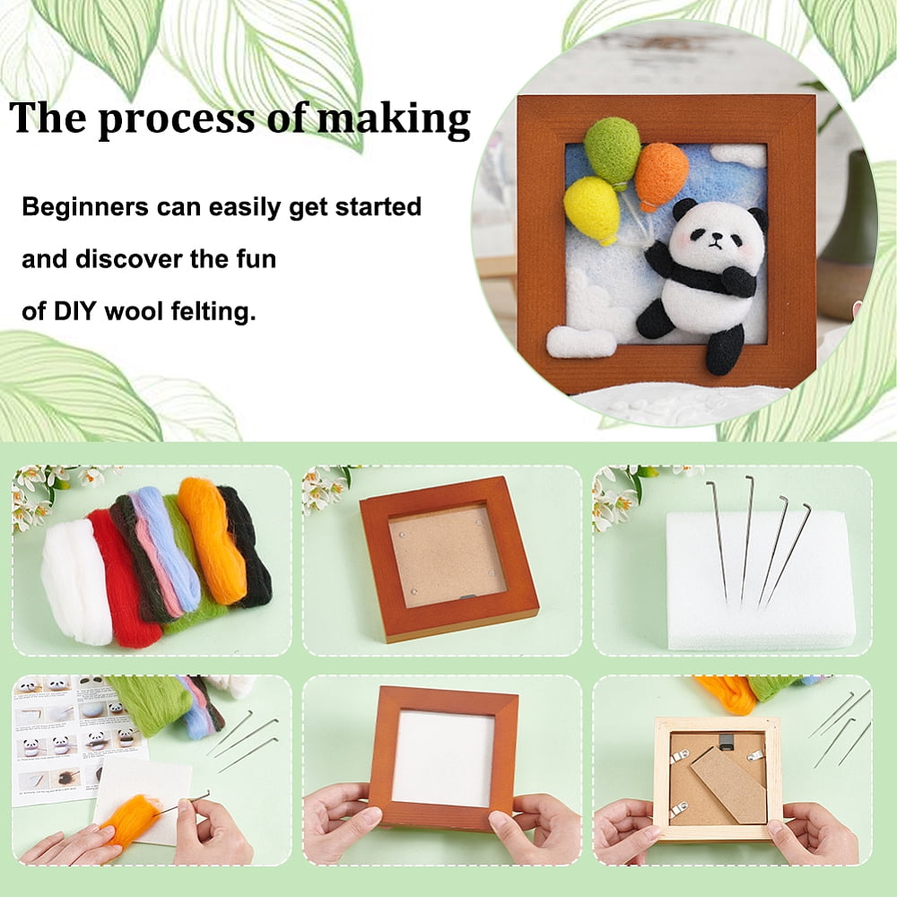 2 Sets 2 Style Panda Photo Frame Needle Felting Kit for Beginners DIY Wool Felt Material Set with Instructions Mixed Color 126x126x20mm