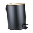thumbnail image 1 of Mini bote de basura para baño con tapa de bambú, contenedor de basura redondo con escalón 5L Negro, 1 of 9