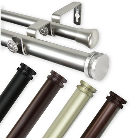Bun Double 1" dia. Curtain Rod 48-84 inch - Mahogany