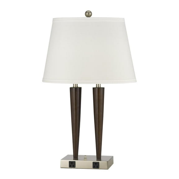 Cal Lighting Hotel 12" Metal Table Lamp with Two Outlets in Espresso/White