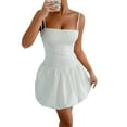 thumbnail image 2 of Women'S Bubble Mini Dress Spaghetti Strap Backless Ruched Y2K Club Party Short Sundress with Built-in Shorts White L, 2 of 9