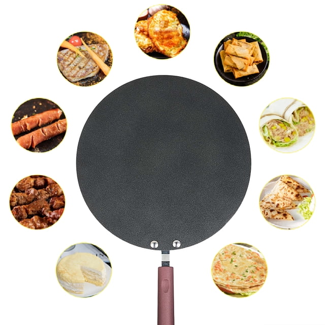 Poêle à Crêpes Antiadhésive, Poêle Plate, Poêle à Griller avec Étaleur et Spatule, Crêpière