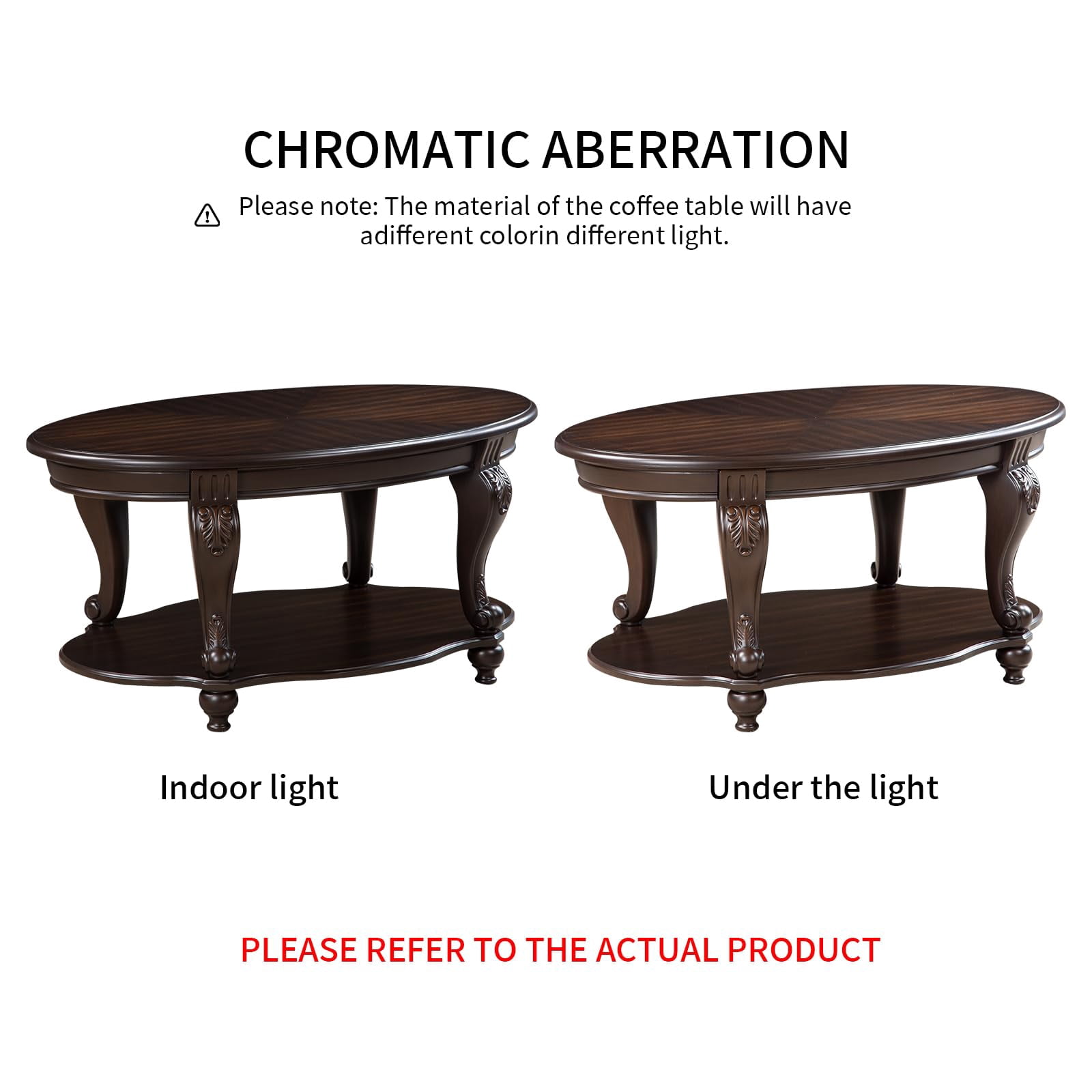 3-Piece Vintage Oval Coffee Table Set - Espresso Wood Table with Carved Legs for Living Room & Office