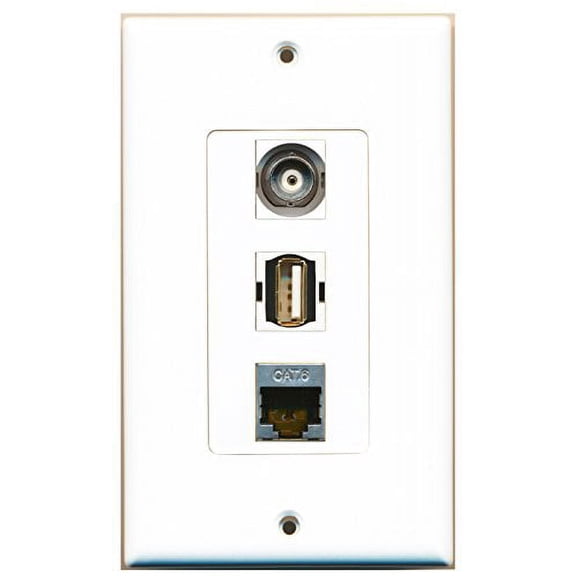 RiteAV - 1 Port USB A-A and 1 Port Shielded Cat6 Ethernet and 1 Port BNC Decorative Wall Plate Decorative