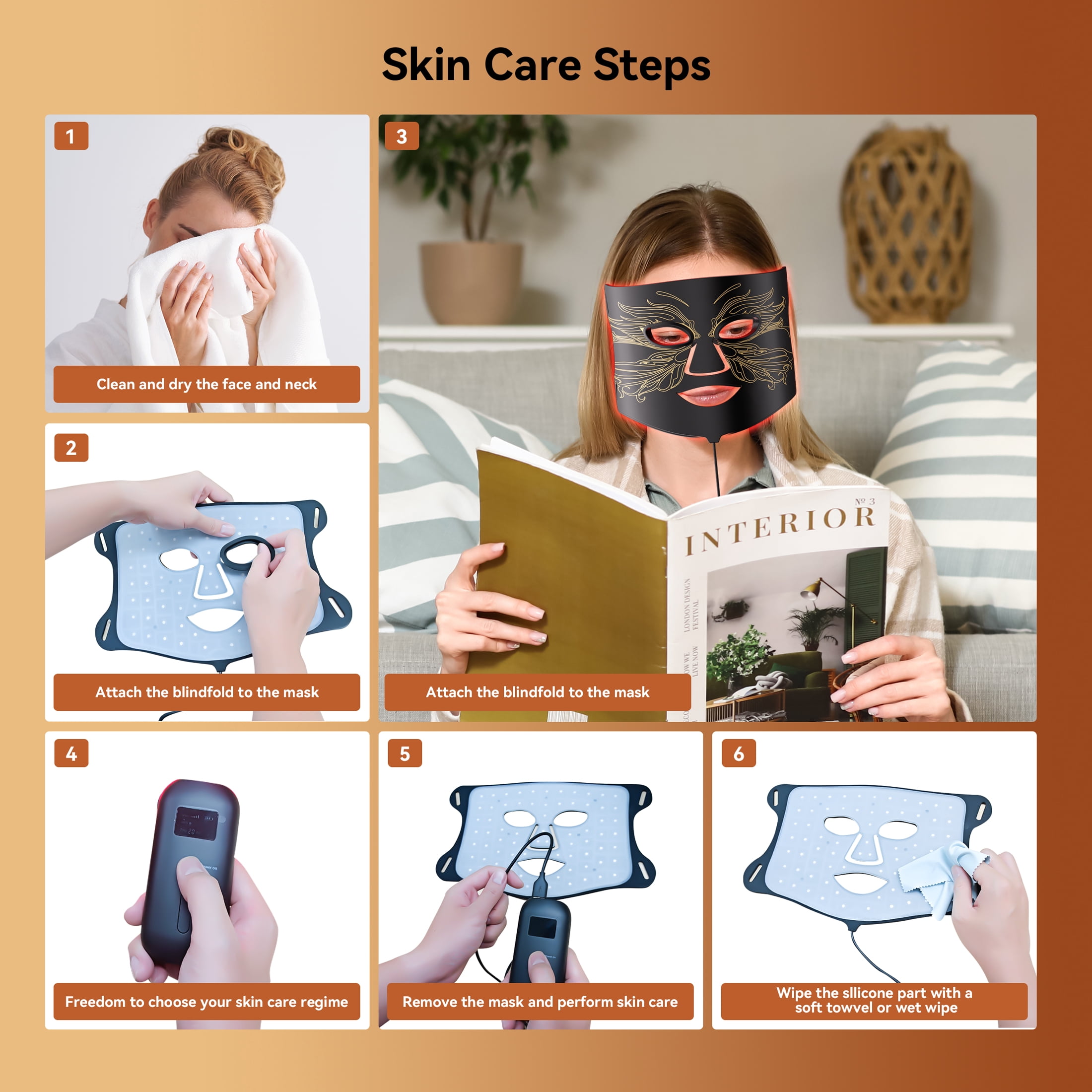 SMALLRT  Red Light Therapy for Face, 7 Modes LED Face Mask & Neck Mask Light Therapy at Home, Black