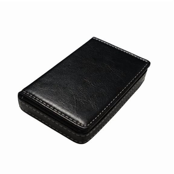 Men’s Black Leather Card Holder Wallet – Compact Bifold Design with White Stitching for Everyday Use