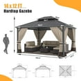 thumbnail image 4 of ALAULM 12'x14' Hardtop Gazebo, Galvanized Metal Double Roof with Brown Netting & Curtains, Sunshade for Patio, Backyard & Deck, 4 of 7