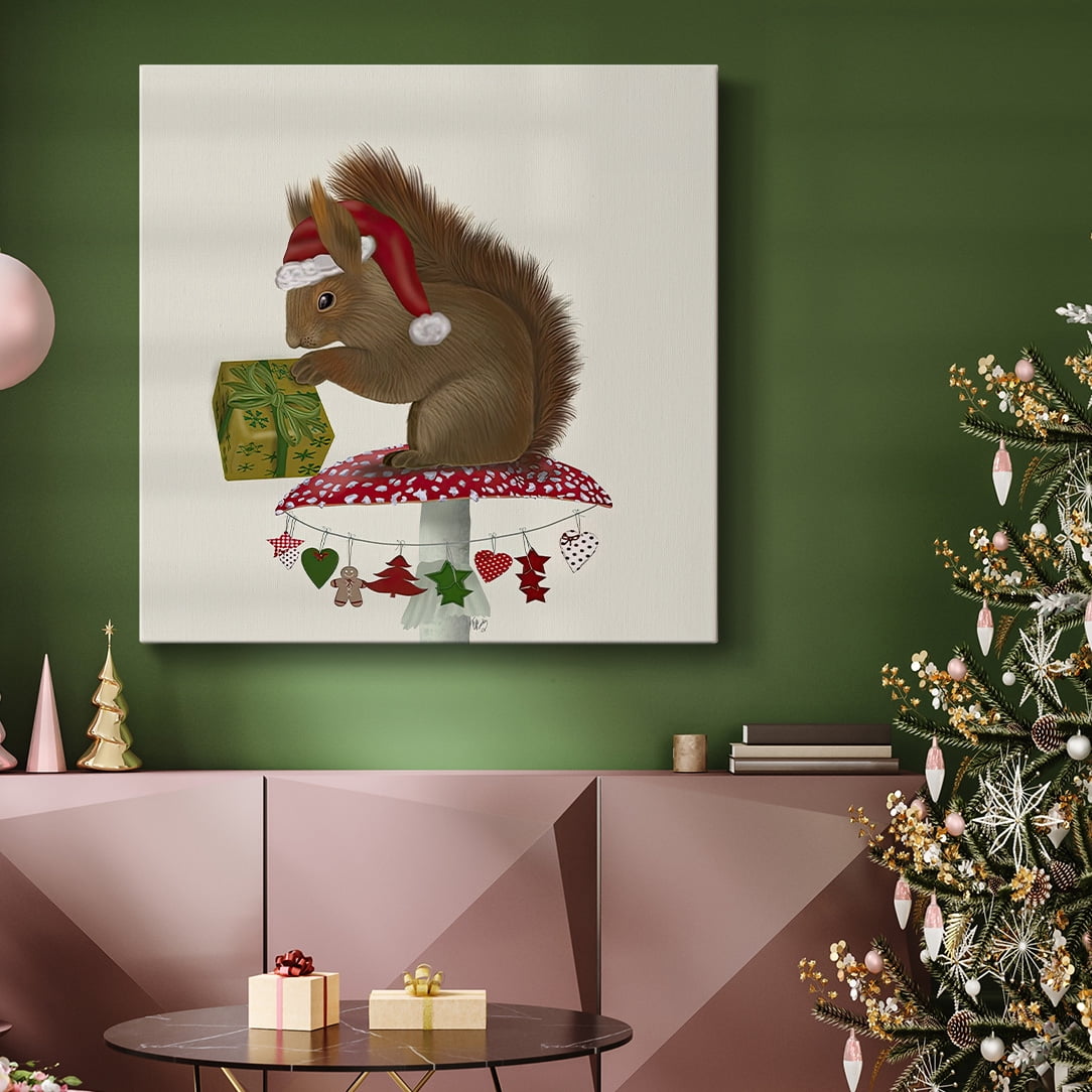 Red Squirrel on Christmas Mushroom- Gallery Wrapped Canvas