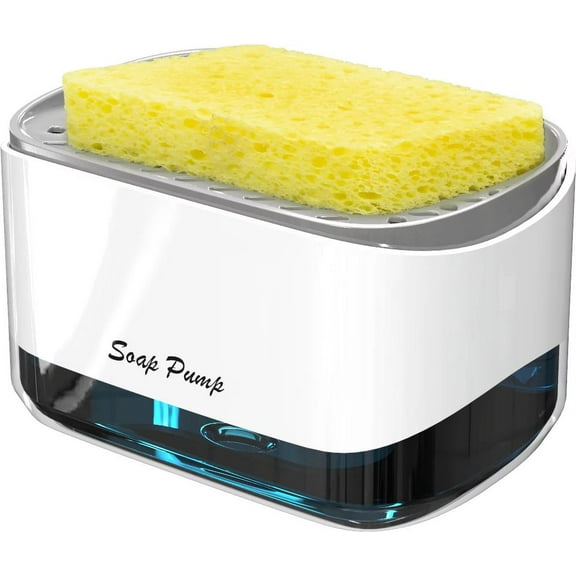 Kitchen Dishwashing Soap Pump Dispenser with Sponge Holder, 2021 2-in-1 Countertop Dispenser 12.5 Ounces