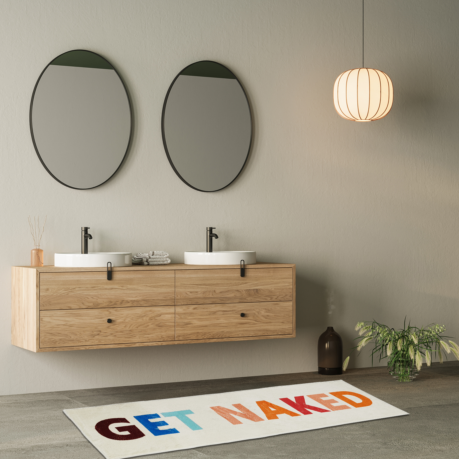 Get Naked Bath Mat, Cute Long Colorful Runner Rug, Absorbent Non Slip Bathroom Mat Multicolor, Funny Bathroom Decor for Bedroom Hallway Kitchen, Soft Plush Washable Shower Rug 16"×48"