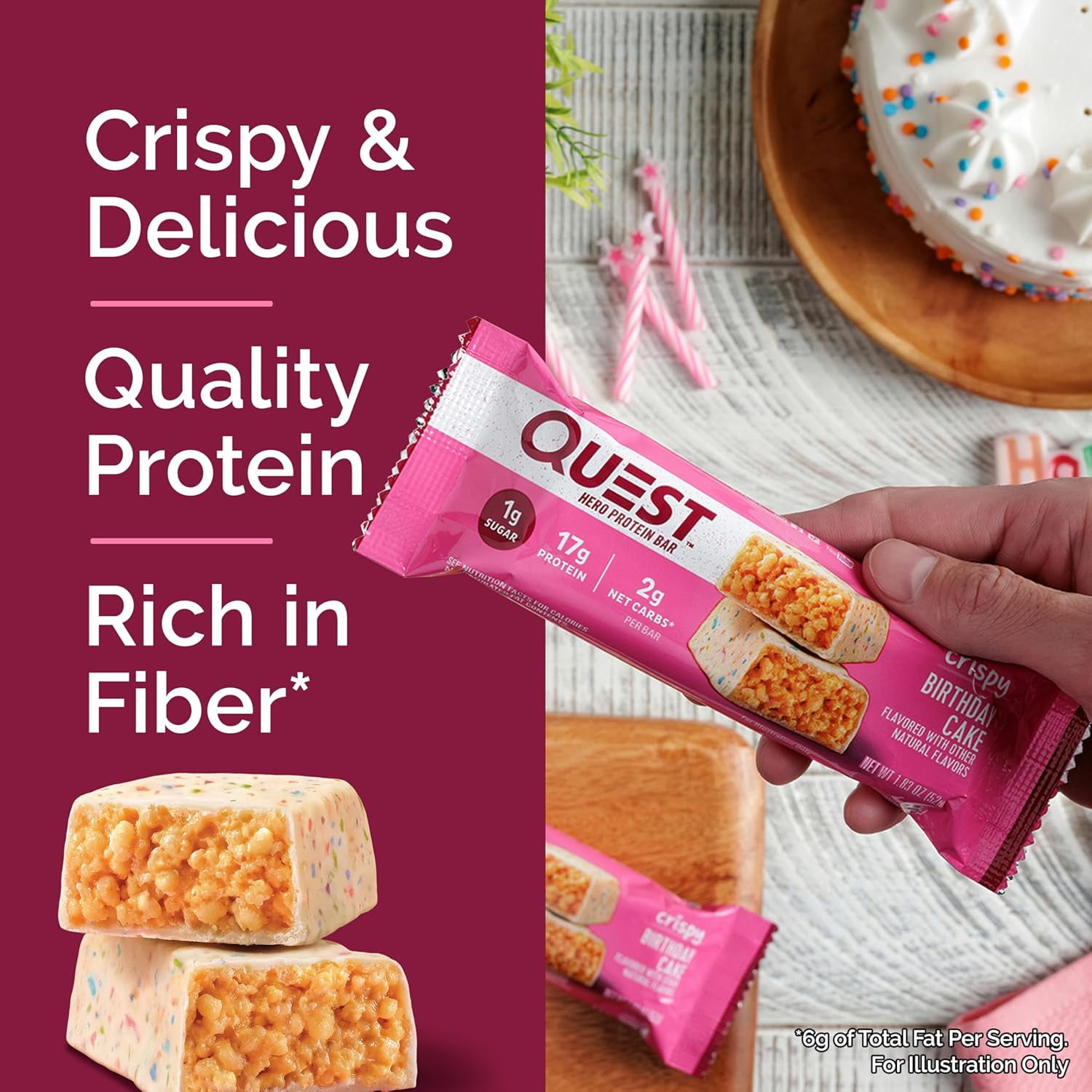 Quest Crispy Protein Bar, Birthday Cake Flavor, Low Sugar, 12 Count