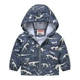 thumbnail image 3 of XQYLOS Kids Boys Rain Jacket with Dinosaur Print Full Zip Up Closure Full Long Sleeves Waterproof Hooded Fall Raincoat Trendy Windproof Windbreaker for Playground Fun, 3 of 8