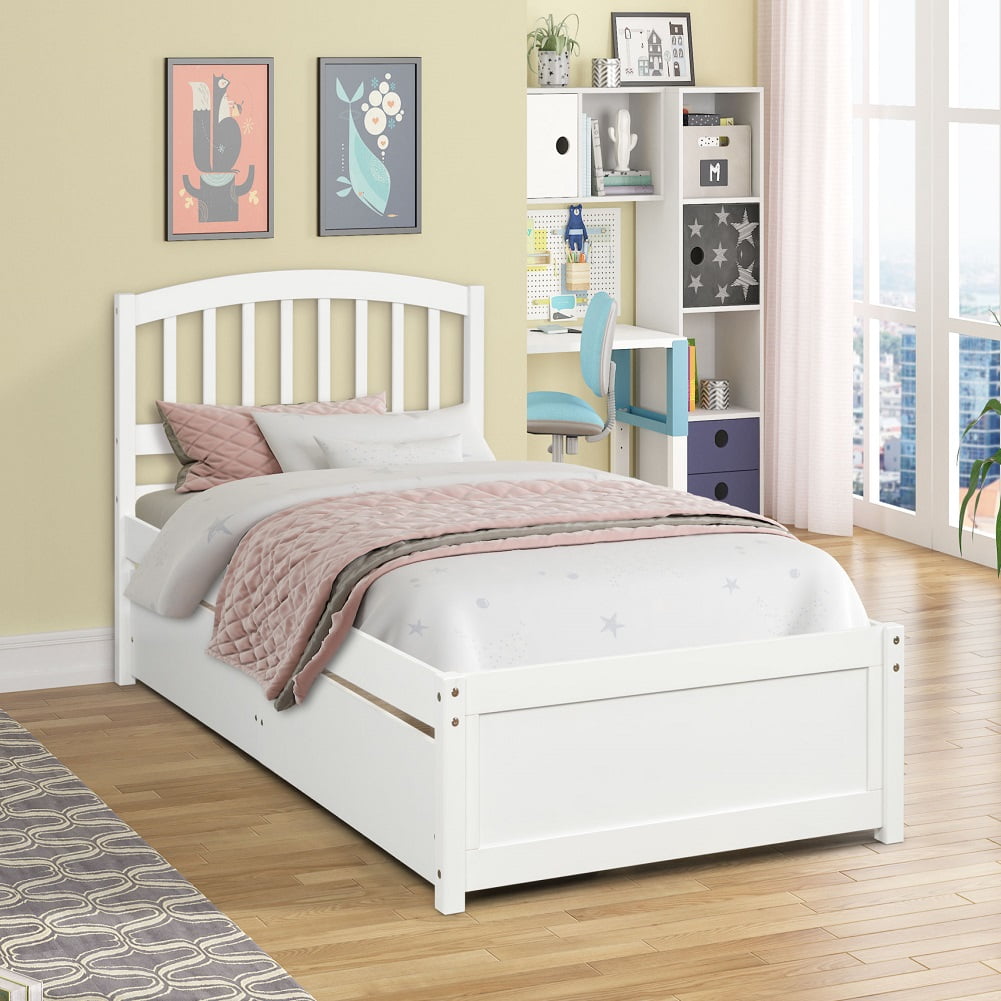 Kepooman Twin Bed Frame with Adjustable 2 Storage Drawers and Headboard with Durable Wood slats / Noise Free and Easy Assembly, White Kepooman Twin Bed Frame with Adjustable 2 Storage Drawers and Headboard with Durable Wood slats / Noise Free and Easy Assembly, White