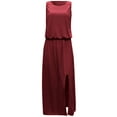 thumbnail image 3 of QLEICOM Women Summer Bohemian Solid Fork Opening Dress Casual Sleeveless Belt A-Line Maxi Dress Pleated Hem Swing Sun Dress Red XL, US Size: 10, 3 of 5