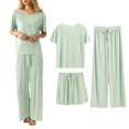 thumbnail image 2 of Women's Casual Pants Suit 3 Piece Set Soft Seamless Comfortable Outfit Summer Basic Solid Color Trousers With Top For Daily Wear And Home Women'S Capri Pants Casual, 2 of 5