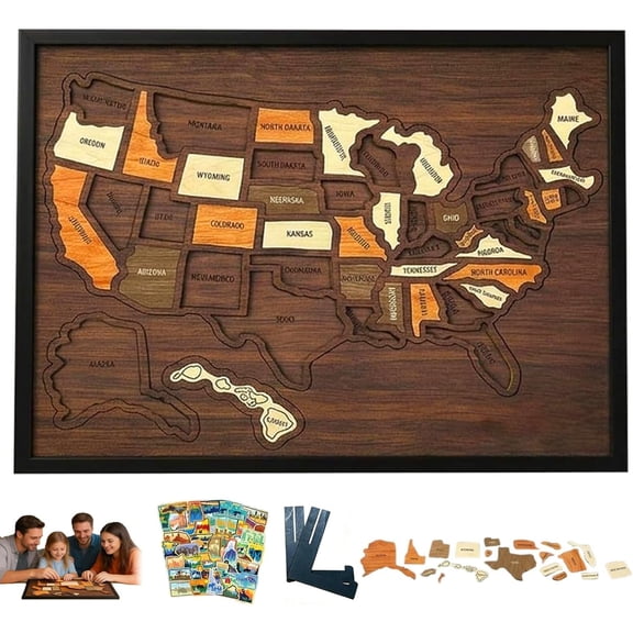 Wooden USA Travel Map Puzzle United States Tracker with Stand for Home Wall Decor