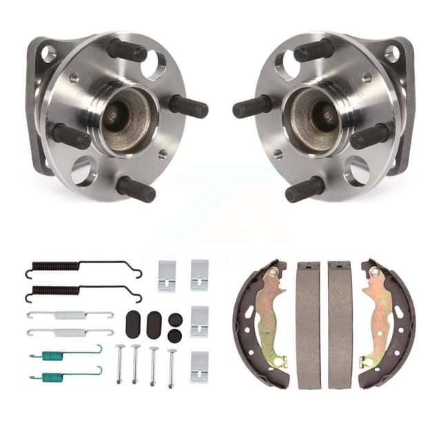 Transit Auto Rear Drum Brake Shoe & Hardware and Wheel Hub Bearing Assembly Kit for Car 2011-2014 Mazda 2 - Left Right Side (Driver Passenger) K7D-100936