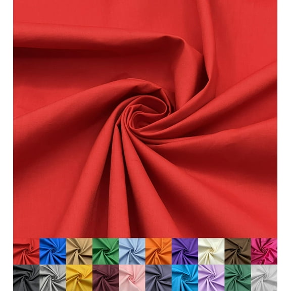 60 Inch Wide Cotton Polyester Broadcloth Fabric, Soft Lightweight Breathable Material for Sewing, Lining, Dresses, Curtains, Home Decor, Red