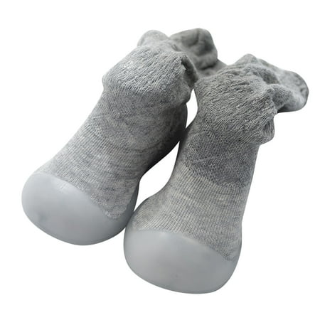 

Yinguo Toddler Kids Baby Boys Girls Socks Shoes First Walkers Solid Breathable Stocking Soft Sole Antislip Shoes Prewalker Grey 24