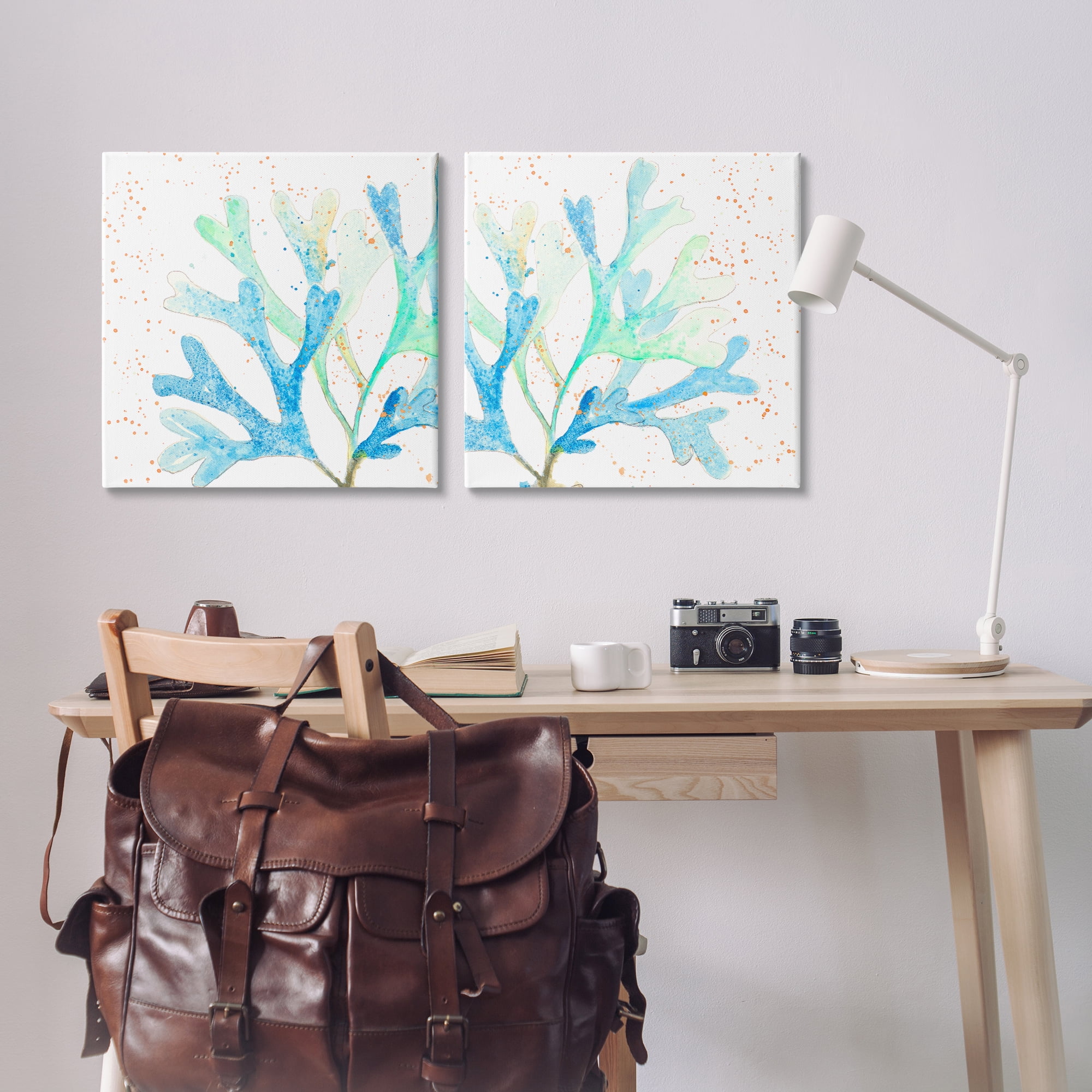 Stupell Industries Speckled Blue Green Coral Plants & Flowers Painting Wrapped Canvas Art Print Wall Art, 24 x 24, Set of 2