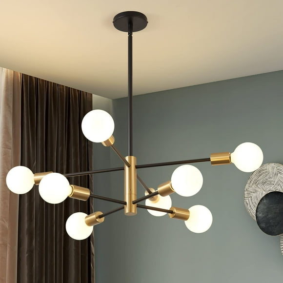 Lámpara KAISITE Modern Sputnik de 8 luces negra y dorada