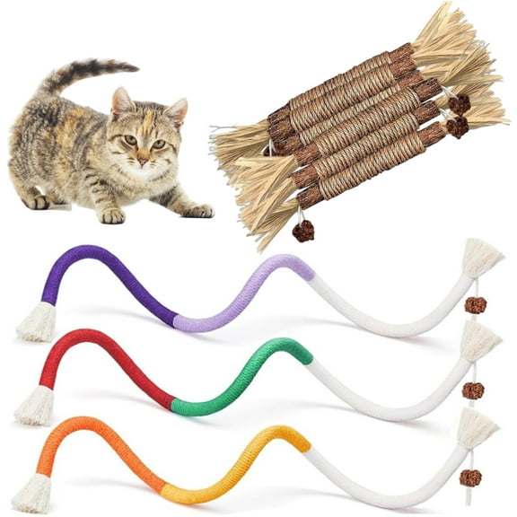Silvervine Chew Stick 9 Pcs Silvervine Sticks,Kitten Treat Catnip Toy, Molar Cat Interactive Stick (6 * Cat Chew Stick 3 * 70cm long cat toys catnip cotton ropes) ,for Catnip Chew and Teeth Cleaning