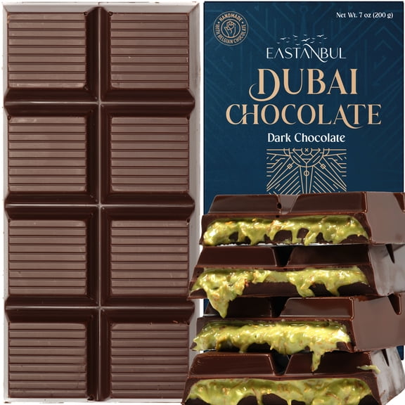 Eastanbul Premium Dubai Dark Chocolate Bar Pistachio, Viral Candy, Knafeh, 7oz