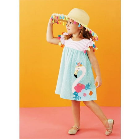 

Kids Girls Dresses Flamingo Print Striped Patchwork Cotton Casual Dresses Toddler Sundress Sweet Summer Clothes 1-6Y