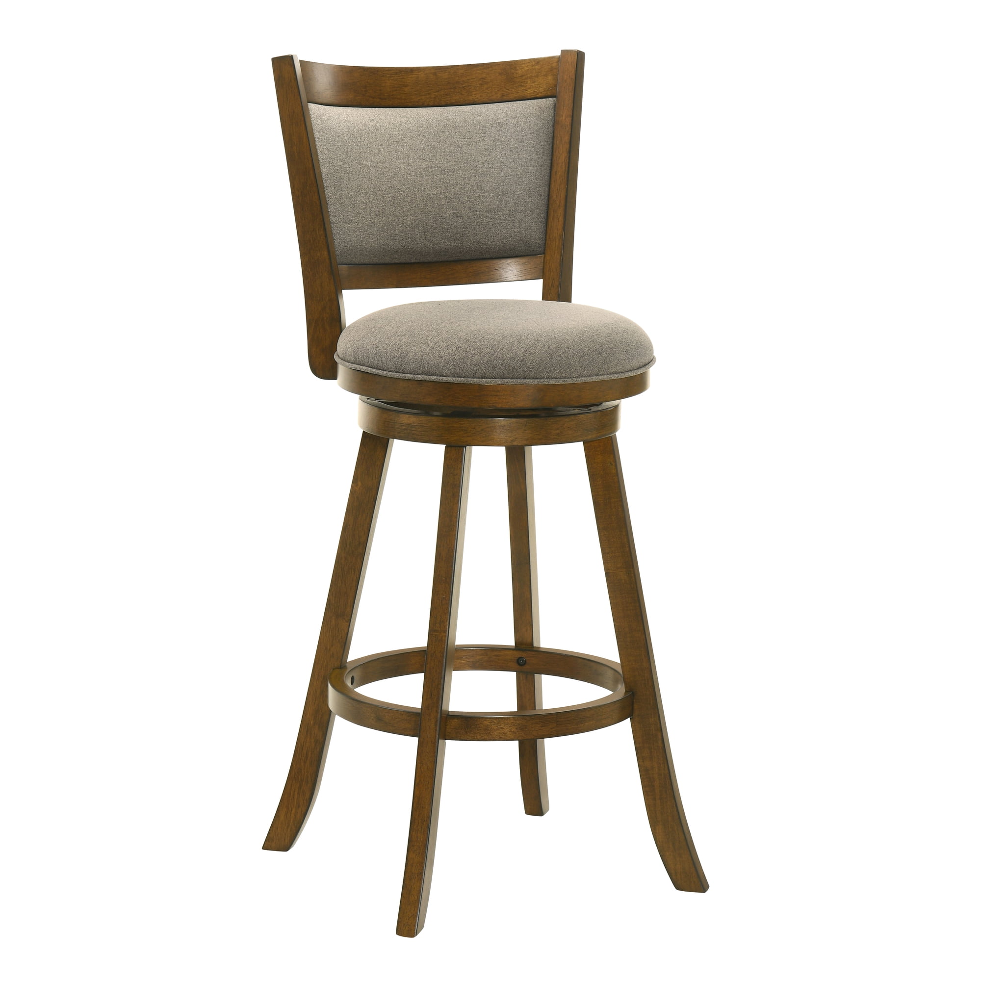 Aiden Modern Farmhouse Swivel Wood Bar Height Kitchen Bar Stool in Sepia Brown Finish with Grey Fabric Upholstered Seat - Set of 2