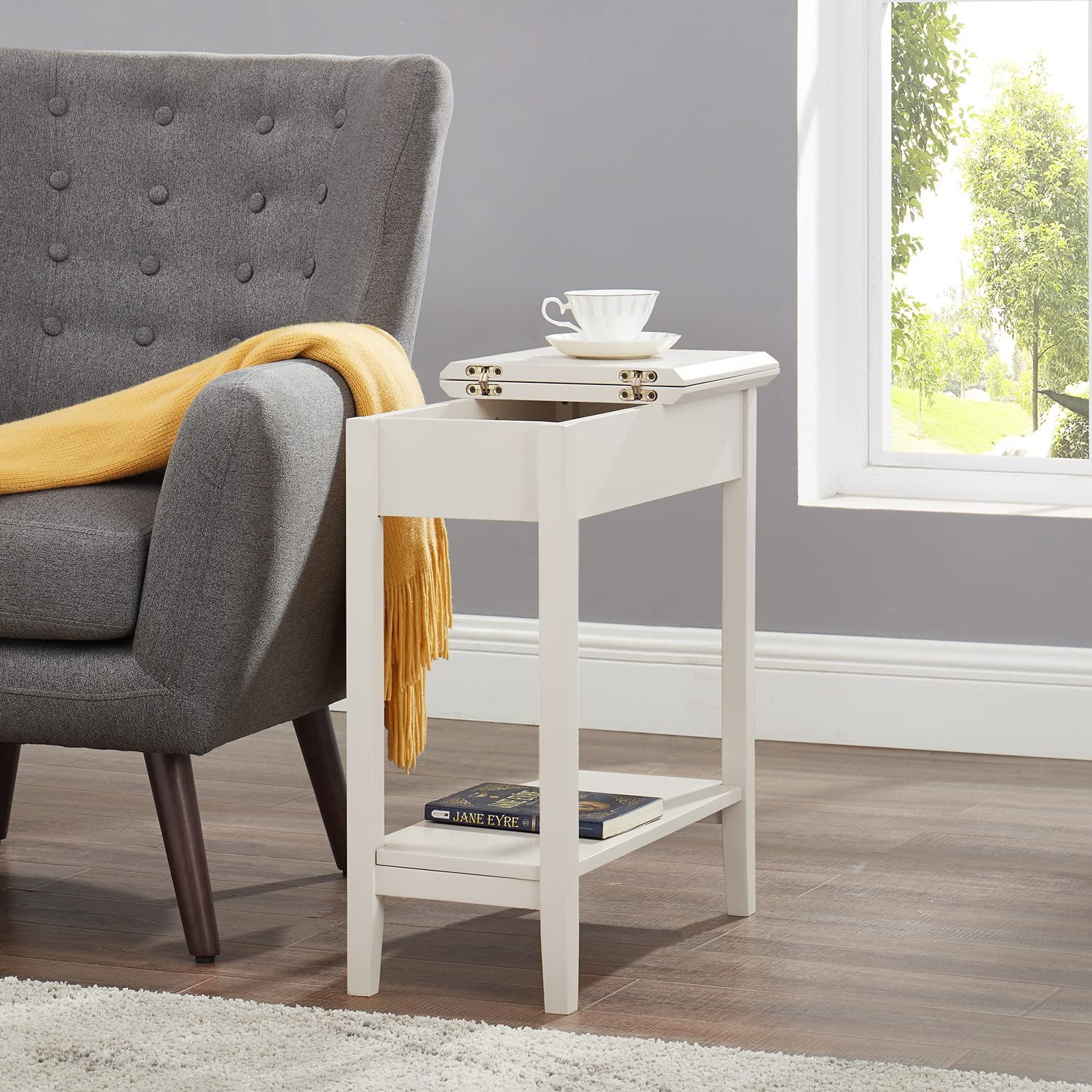 Flip Top Narrow End Table with Storage Narrow Side Tables for