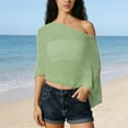 thumbnail image 5 of Women Sheer Poncho Top Lightweight Knit Crochet Shrug Bolero Mesh Batwing Sleeve Sweater Cover up Beachwear Summer Sheer Blouse Top for Evening Dress Light green One Size, 5 of 7