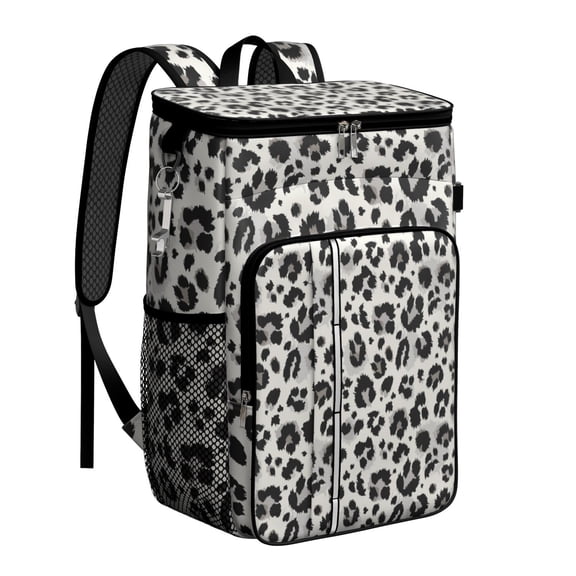 Travel Cooler Bag - Black and White Leopard Pattern Camping Beer Cooler Backpack with Bottle Opener- Waterproof Insulated Picnic Backpacks - Cooler Bag for Beach